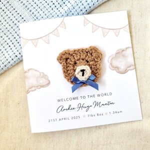 Personalised Crochet New Baby Card - Handmade Crochet Bear - New Baby ...