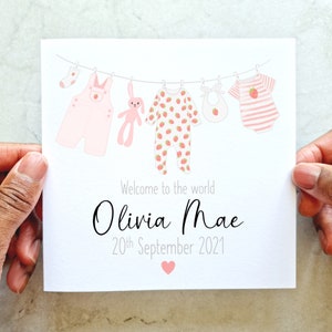 Personalised New Baby Card - New Baby Girl Card - Baby - New Born Baby Card - Washing Line Card - Welcome To The World