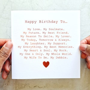 Personalised Romantic Wife To Be Birthday Card - Romantic Birthday Card For Fiancée - Cute Birthday Card For Future Wife - Red Foil Card