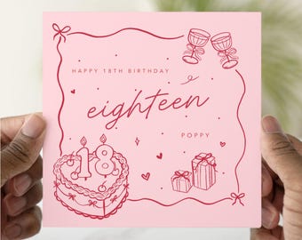 18th Birthday Card Personalised, Eighteenth and Fabulous Card, Custom Name 18th Card, Funny 18th Birthday Card for Her, Pink Birthday Card