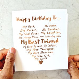 Heart Best Friend Birthday Card - Birthday Card Bestie - Birthday Card For Friend - Best Friend Card - Rose Gold Foil Card