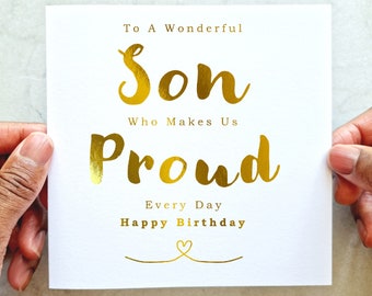 Wonderful Son Birthday Card - Birthday Card Son - Birthday Card For Son - Birthday Card For Him - Gold Foil Card