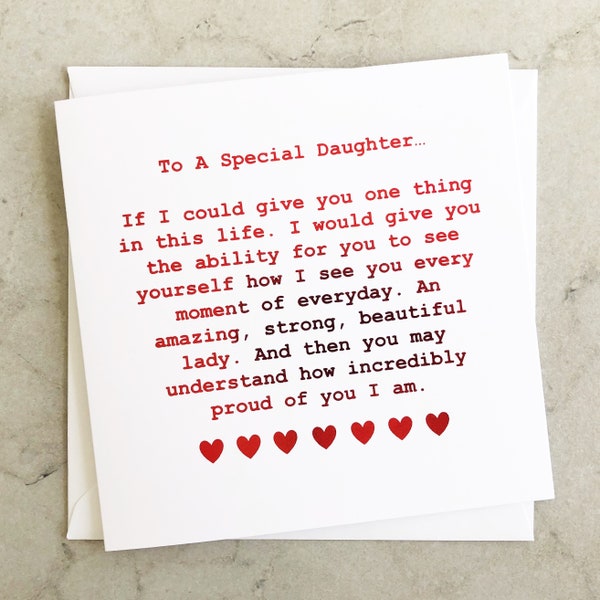 Daughter Birthday Card - Card For Daughter's Birthday - Birthday Card For Daughter - Birthday Card For Her - Poem Card - Red Foil Card