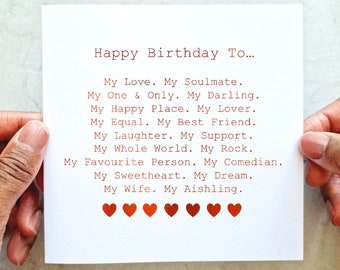 Personalised Romantic Wife Birthday Card - Romantic Birthday Card For Wife - Cute Birthday Card For Wife - Red Foil Card