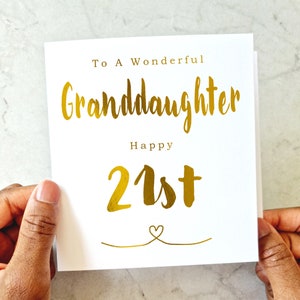 Granddaughter 21st Birthday Card - 21st Granddaughter Card - 21st Birthday Card - 21st Birthday Card For Granddaughter - Gold Foil Card
