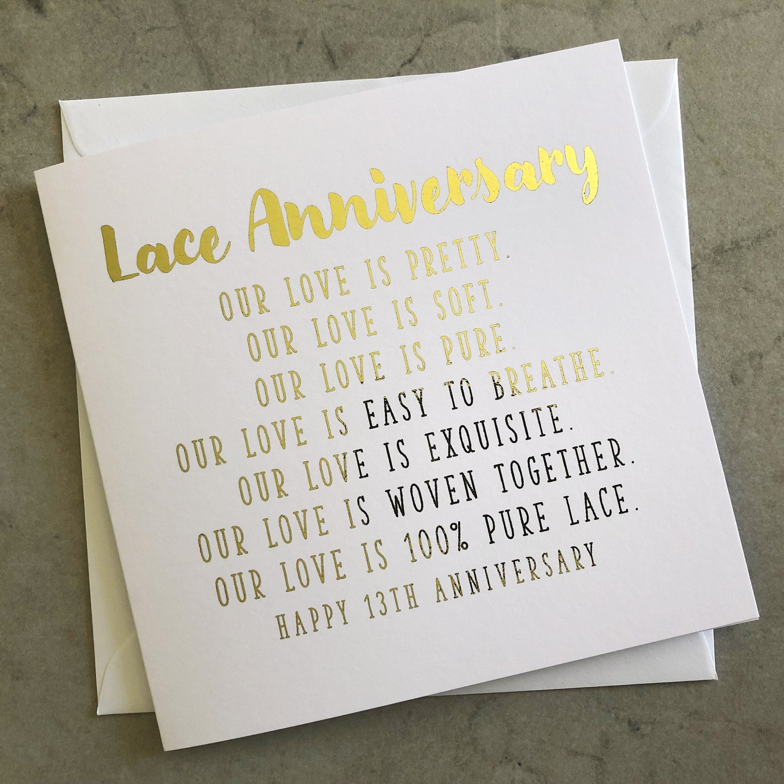 13th Year Wedding Anniversary Card Lace Anniversary Wedding Etsy UK