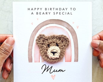 Gehäkelte Mama Geburtstagskarte - handgemachter Häkelbär - Geburtstagskarte für Mama - Geschenk für Mama - Mama Geburtstagskarte