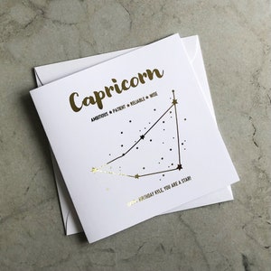 Personalised Gold Foil Capricorn Birthday Card - Star Sign Birthday Card - Capricorn Birthday Card - Star Constellations Card - Card For her