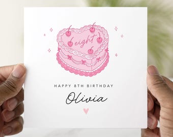 Personalised 8th Birthday Card, 8th Birthday Card For Girl, Birthday card For 8th, Card For Daughter, Niece, Cousin, Sister