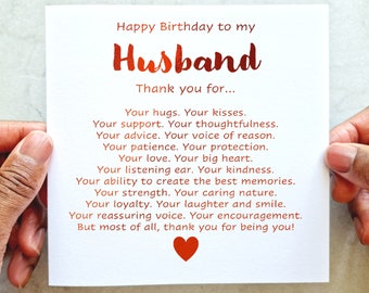 Romantic Husband Birthday Card - Romantic Birthday Card For Husband - Cute Birthday Card For Husband - Red Foil Card - Husband Card