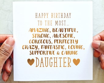 Carte d'anniversaire de fille - carte d'anniversaire de fille - carte d'anniversaire pour fille - carte d'anniversaire pour elle - carte de poème - feuille d'or rose