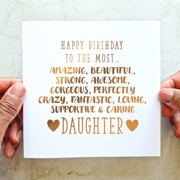 Daughter Birthday Card - Card For Daughter's Birthday - Birthday Card For Daughter - Birthday Card For Her - Poem Card - Rose Gold Foil