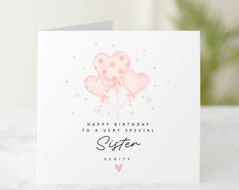 Carte d'anniversaire personnalisée pour soeur, carte d'anniversaire personnalisée pour soeur, carte pour soeur, joli ballon d'anniversaire