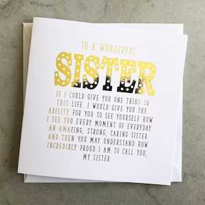 Sister Birthday Card Poem - Birthday Card Sister - Birthday Card For Sister - Special Sister Birthday Card - Gold foil Handmade Card