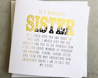 Sister Birthday Card Poem - Birthday Card Sister - Birthday Card For Sister - Special Sister Birthday Card - Gold foil Handmade Card