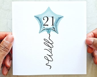 Personalised 21st Birthday Card - Custom Birthday Card - Special Age Birthday Card - 21st Birthday Card For Son, Brother - 21st Balloon Card