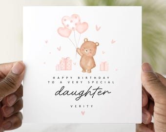 Personalised Daughter Birthday Card, Birthday Card For Daughter, Daughter Bear design Card, Daughter Birthday Gift