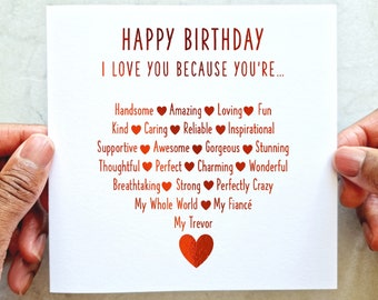 Personalised Fiancé Birthday Card - Birthday Card For Fiancé - Future Husband Card - Birthday Card For Him - Romantic Card - Red Foil Card