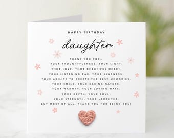 Thank You For Daughter Birthday Card - Handmade Crochet Heart - Birthday Card For Daughter - Special Daughter Crochet Card
