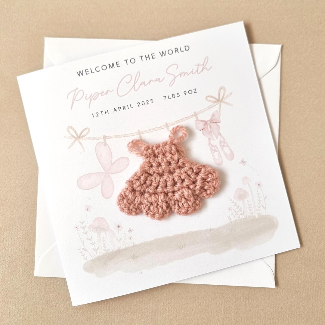 Personalised Crochet New Baby Card - Handmade Crochet Dress - New Baby ...