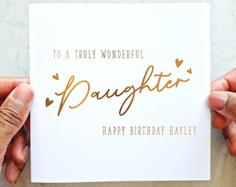 Jolie carte d'anniversaire fille personnalisée - carte d'anniversaire de fille - carte d'anniversaire pour fille - carte d'anniversaire personnalisée - feuille d'or rose