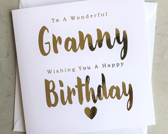 Granny Birthday Card - Birthday Card For Granny - Birthday Card For Her - Cute Granny Birthday Card - Gold Foil Card