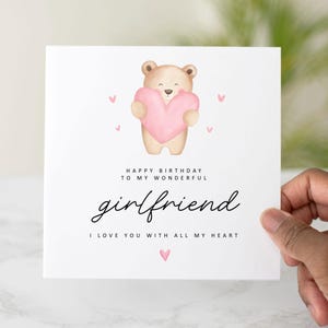 Girlfriend Birthday Card, Birthday Card For Girlfriend, Romantic Girlfriend Card, Funny Card for Her, Cute Bear Design
