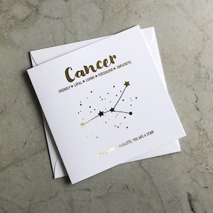 Personalised Gold Foil Cancer Birthday Card - Star Sign Birthday Card - Cancer Birthday Card - Star Constellations Card - Card For Her