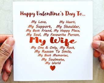 Heart Wife Valentine's Day Card - Romantic Valentine's Card For Wife - Cute Valentine's Day Card - Valentines - Red Foil Card