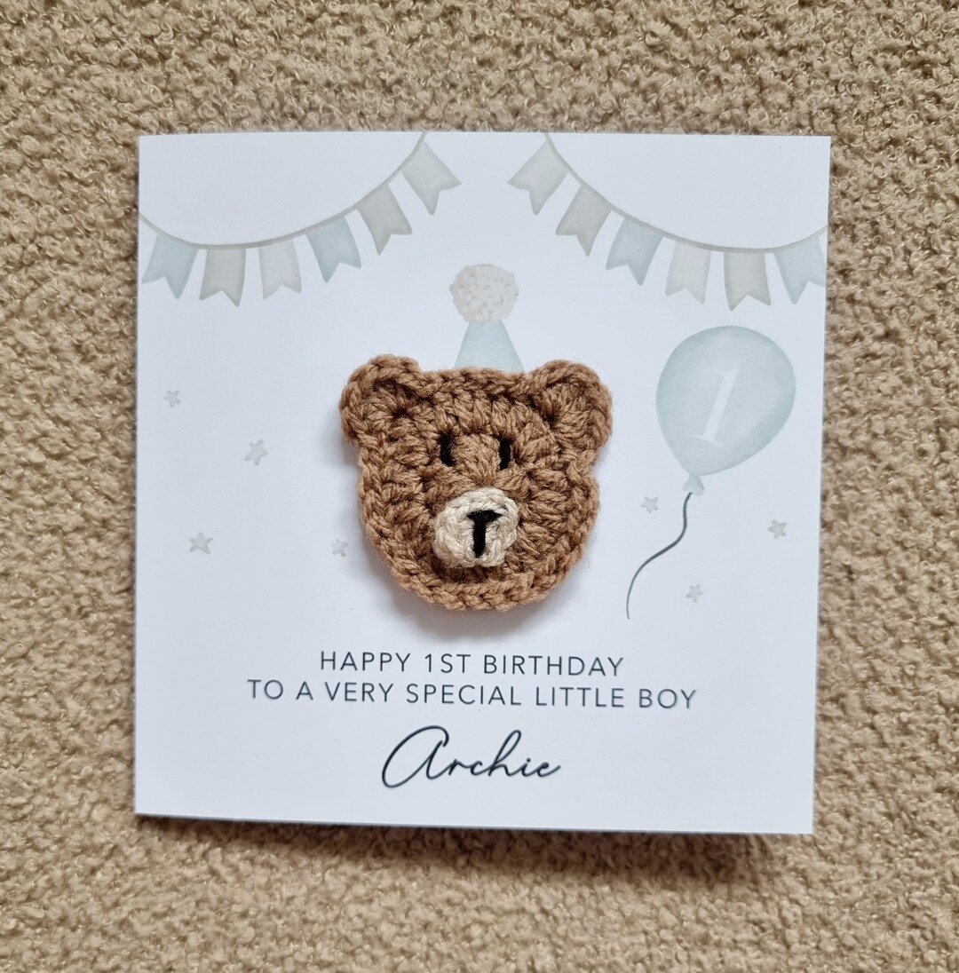 Personalised Crochet Little Boy 1st Birthday Card - Handmade Crochet ...