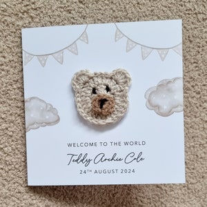 Personalised Crochet New Baby Card - Handmade Crochet Bear - New Baby ...