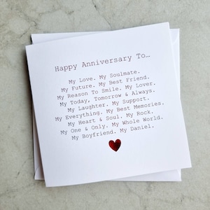 Poem Boyfriend Anniversary Card - Romantic Anniversary Card - Anniversary Card For Boyfriend - Red Foil Boyfriend Anniversary Card