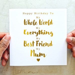Poem Mum Birthday Card - Birthday Mum Card - Birthday Card For Mum - Birthday Card For Her - Best Mum - Gold foil Card