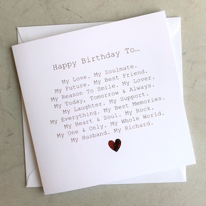 Personalised Romantic Husband Birthday Card - Romantic Birthday Poem Card For Husband - Cute Birthday Card For Husband - Red Foil Card