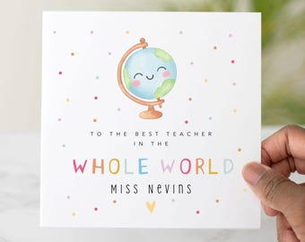 Personalised Best Teacher Card - Thank You Card, End Of School Card, Teacher Appreciation Card, Best Teacher In The Whole World