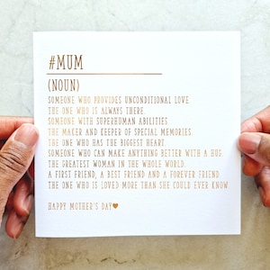 Mum Definition Mothers Day Card - Mum Card - Card For Mum - Best Mum -  Mother&#39;s Day Card For Mum - Special Mum- Rose Gold foil Card