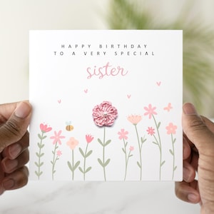 Flower Sister Birthday Card, Handmade Crochet Flower, Birthday Card For Sister, Sister Keepsake Birthday Gift, Sister card