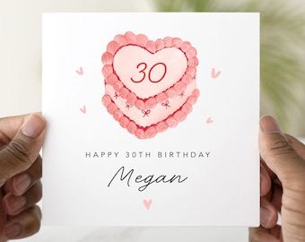 Personalised 30th Birthday Card - Cute Cake Design - 30th Birthday Card For Daughter, Niece, Sister, Friend - 30th Card For Her