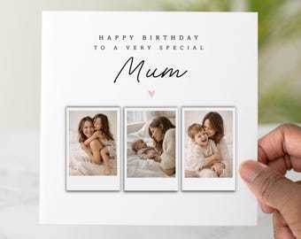 Personalised Mum Birthday Card with Photos, Custom Photo Birthday Card, Upload Your Own Pictures, Birthday Card for Mum