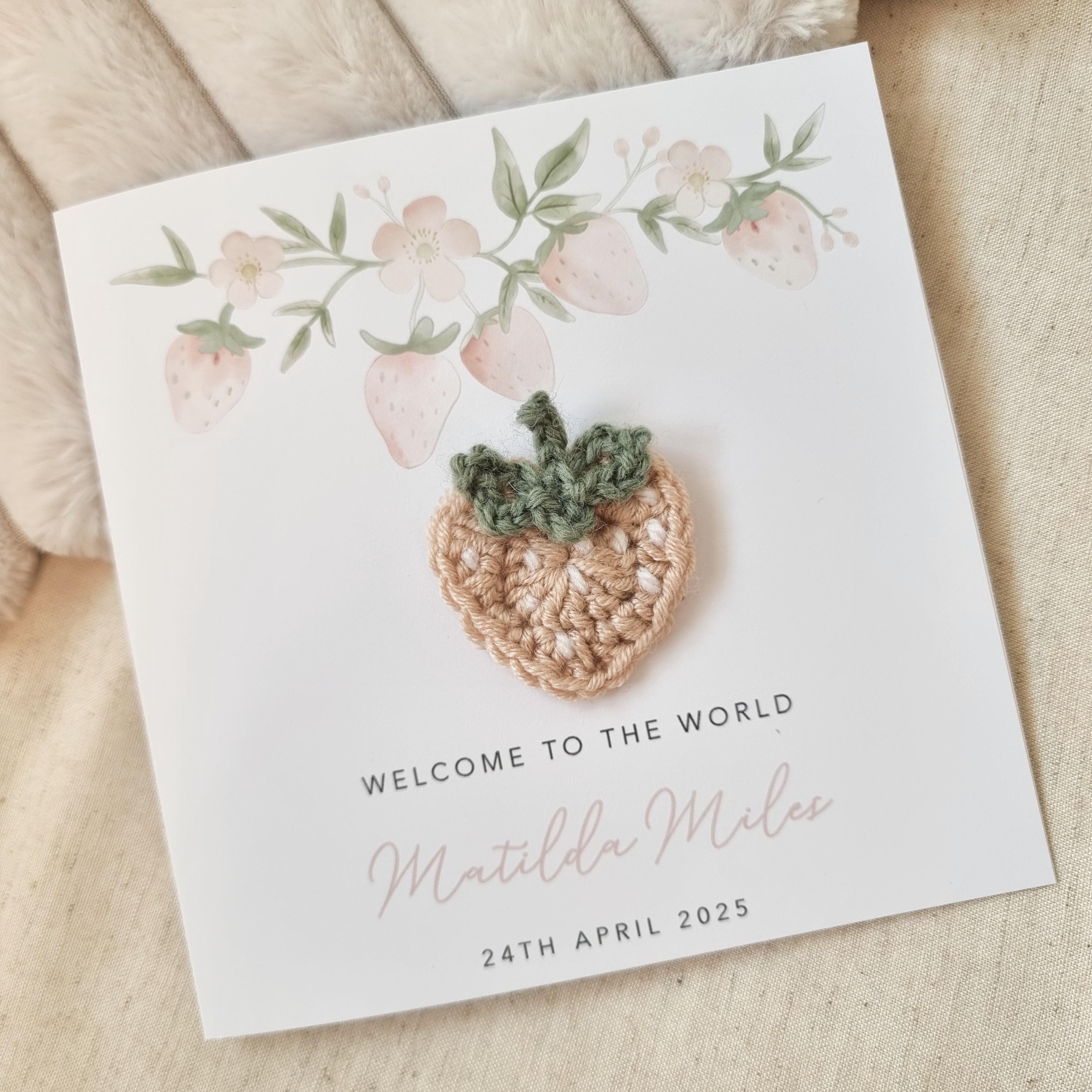 Personalised Crochet New Baby Card - Handmade Crochet Strawberry - New ...