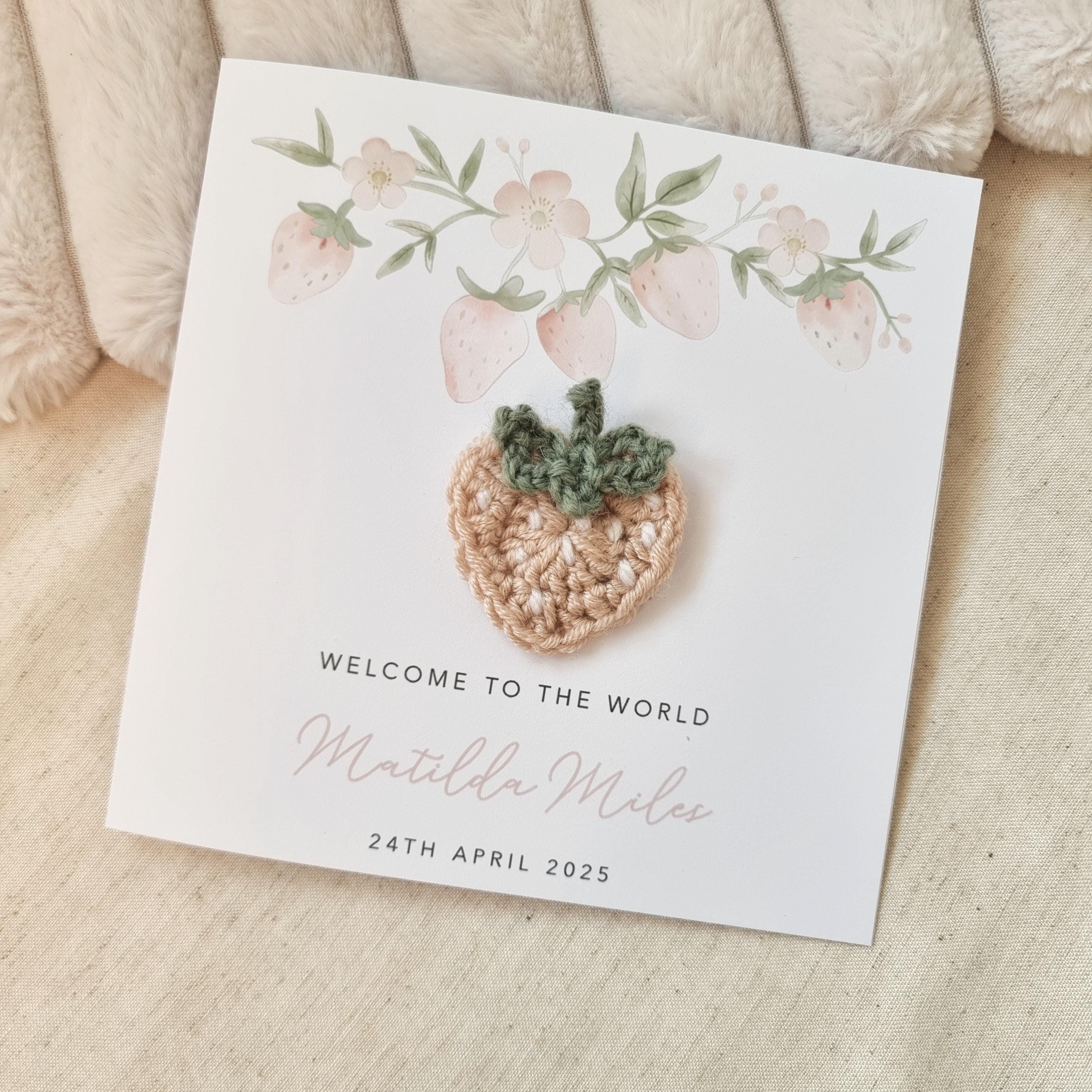 Personalised Crochet New Baby Card - Handmade Crochet Strawberry - New ...