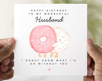 Carte d'anniversaire mari amusante, carte d'anniversaire pour mari, carte mari romantique, conception de beignet drôle