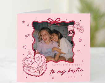Personalised 30th Birthday Card for Best Friend, Bestie Photo Card for Her, Custom Name & Photo, 30th Birthday Keepsake Gift