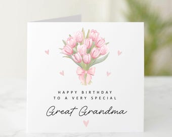 Personalised Great Grandma Birthday Card, Birthday card For Great Nana, Great Granny -  Great Grandma Card - Flower Bouquet Card