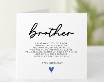Brother Birthday Card - Birthday Card For Brother - Special Brother Card - Customisable Greeting Card For Brother - Brother Poem Card