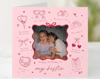Personalised Bestie Birthday Card, Best Friend Photo Card for Her, Soul Sister Birthday Card, Custom Friendship Keepsake Gift