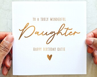 Jolie carte d'anniversaire de fille - carte d'anniversaire de fille - carte d'anniversaire pour fille - carte d'anniversaire pour elle - carte de feuille d'or rose