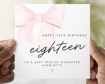 Personalised Daughter 18th Birthday Card - Cute Bow Design - 18th Birthday Card For Daughter - 18th Daughter Card