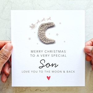 Son Christmas Card - Handmade Crochet Moon - Christmas Card For Son - Christmas Card Son - Son Xmas Card - Son Christmas Gift