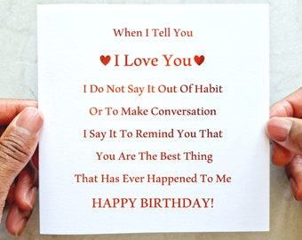 I Love You" Birthday Card - Girlfriend Birthday Card - Boyfriend Birthday Card - Birthday Card for Husband or Wife - Romantic Birthday Card